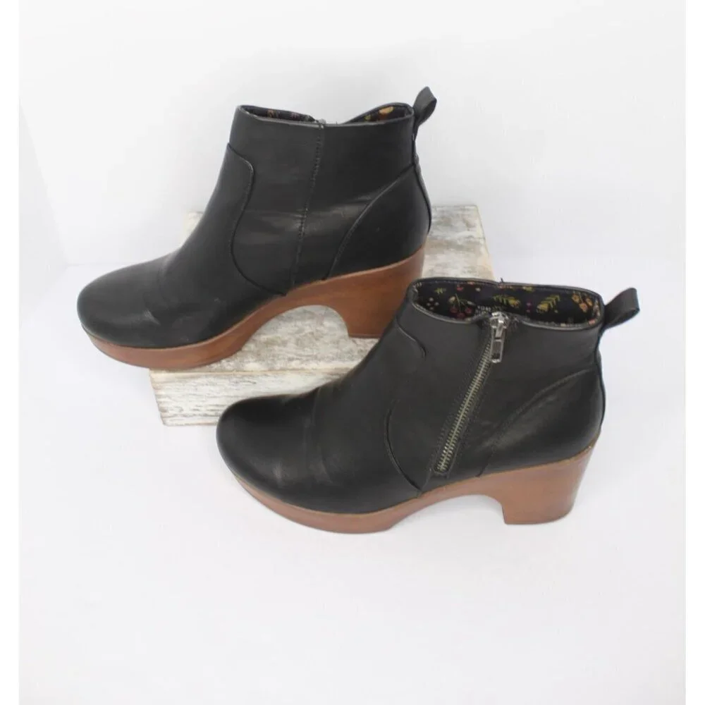 B.O.C. Chelsea Platform Ankle Women's 10 M Faux Black Leather Block Heel‎ Zipper
